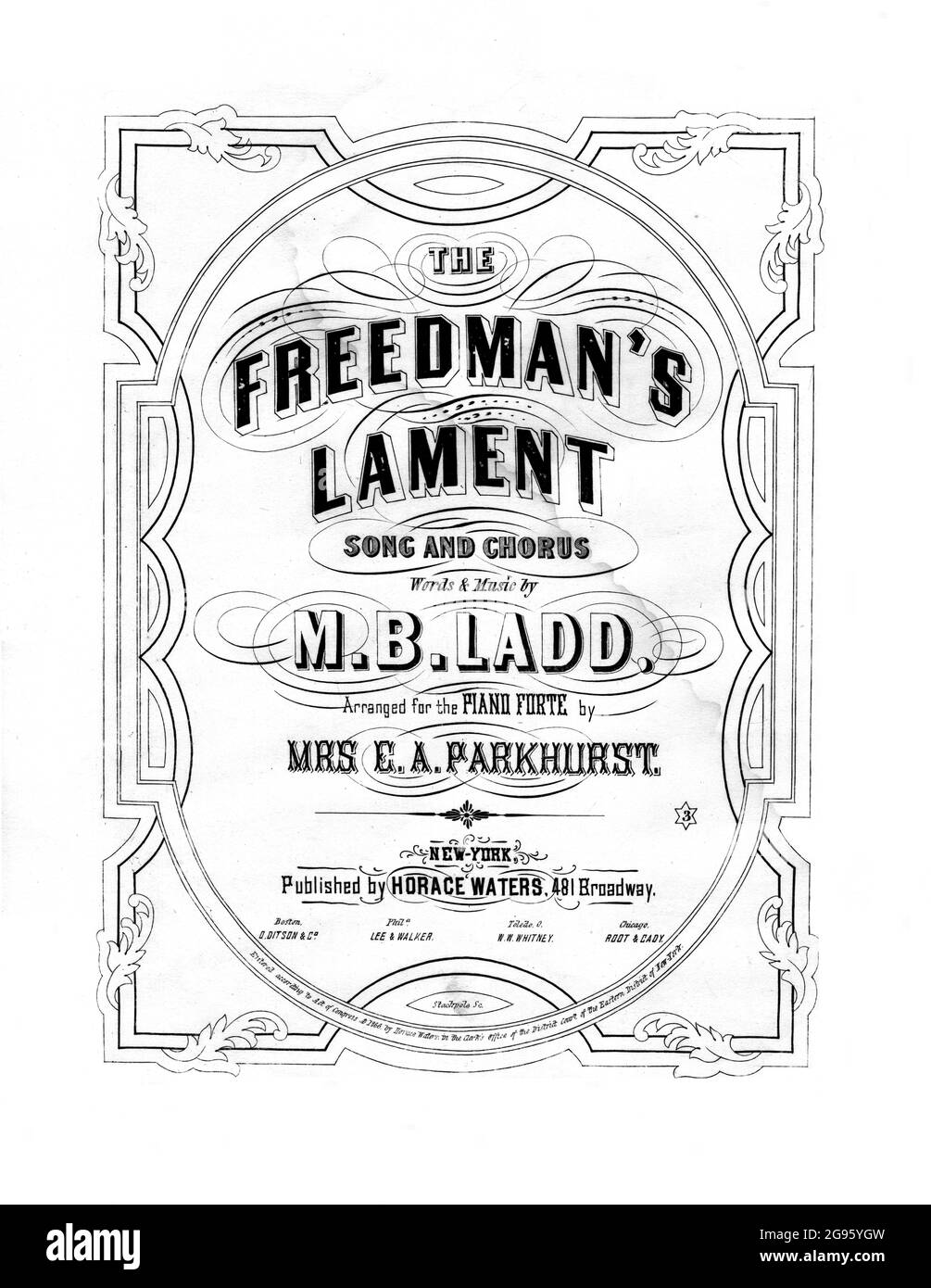 Freeman's Lament, 1866 sheet music related to African American slavery,  emancipation and reconstruction. Stock Photo