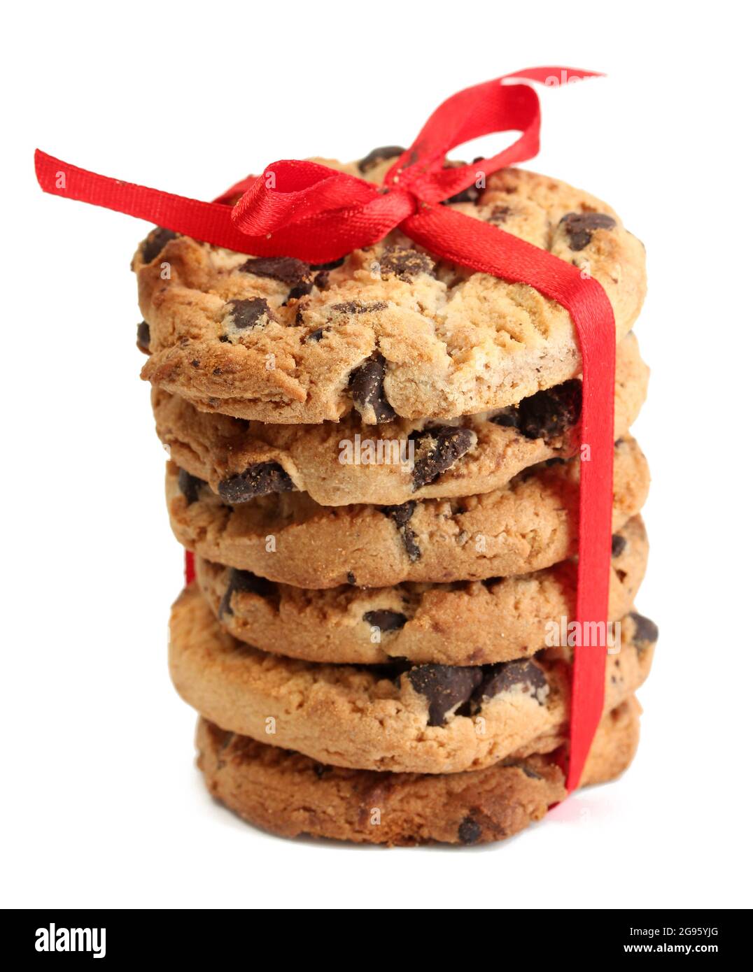 Chocolate chips cookies with red ribbon isolated on white Stock Photo ...