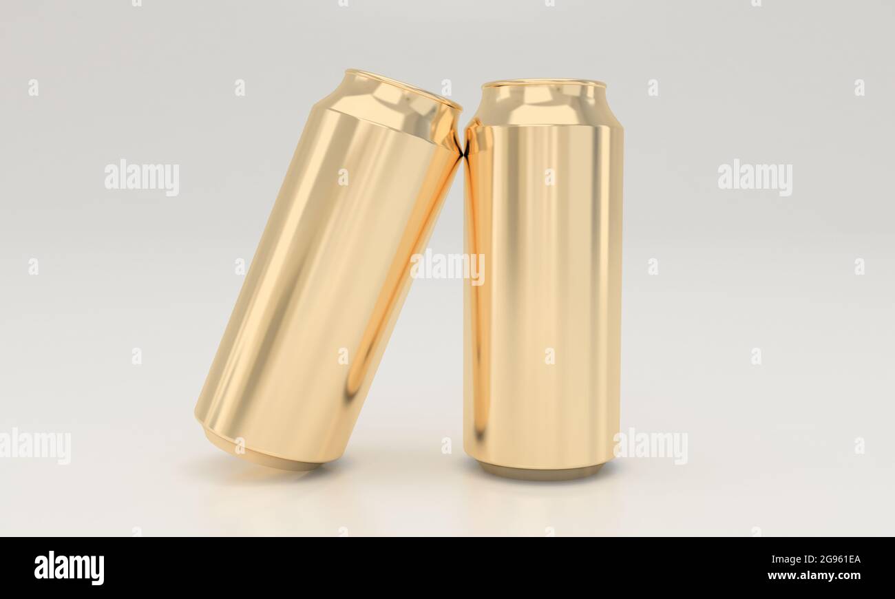 3D rendering of unlabeled golden cans isolated on a white background ...