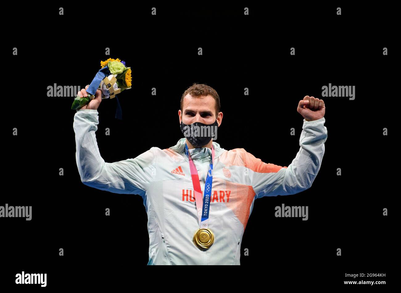 Award ceremony Aron SZILAGYI (HUN), winner, winner, Olympic champion
