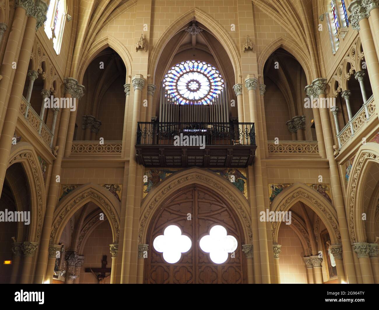 MALAGA, SPAIN on APRIL 2019: Back of main nave in sacred heart church from the 20th century at european city at Andalusia region. Stock Photo