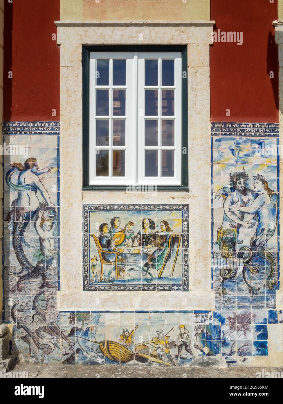 Baroque multicoloured tiles from the garden facade of Fronteira Palace, Lisbon Stock Photo
