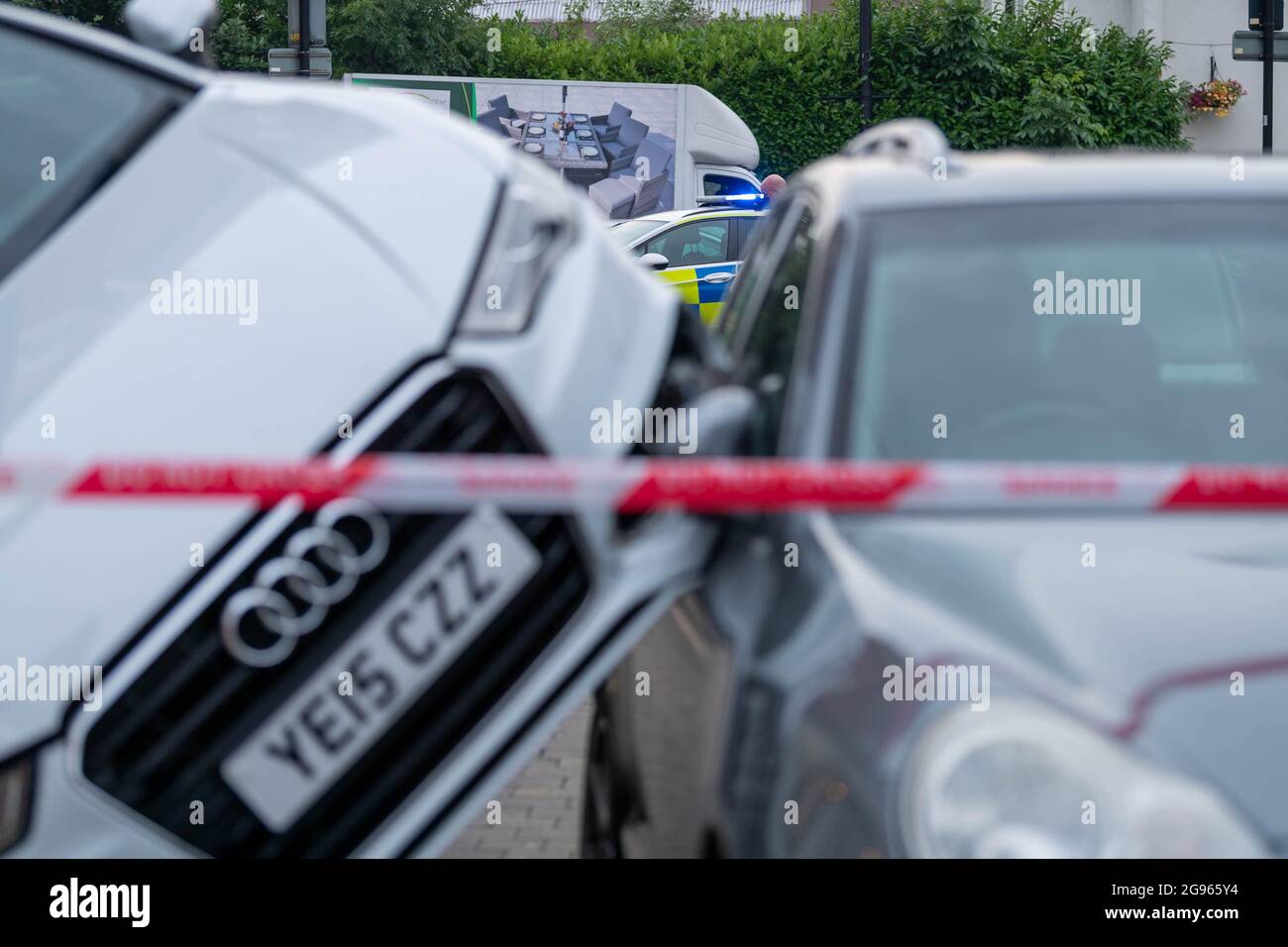 Brentwood Essex 24th July 2021 Road Traffic accident, Hart Street, Brentwood Essex,  A woman, Emma Turner 21, has been arrested and charged with drunk driving Credit: Ian Davidson/Alamy Live News Stock Photo