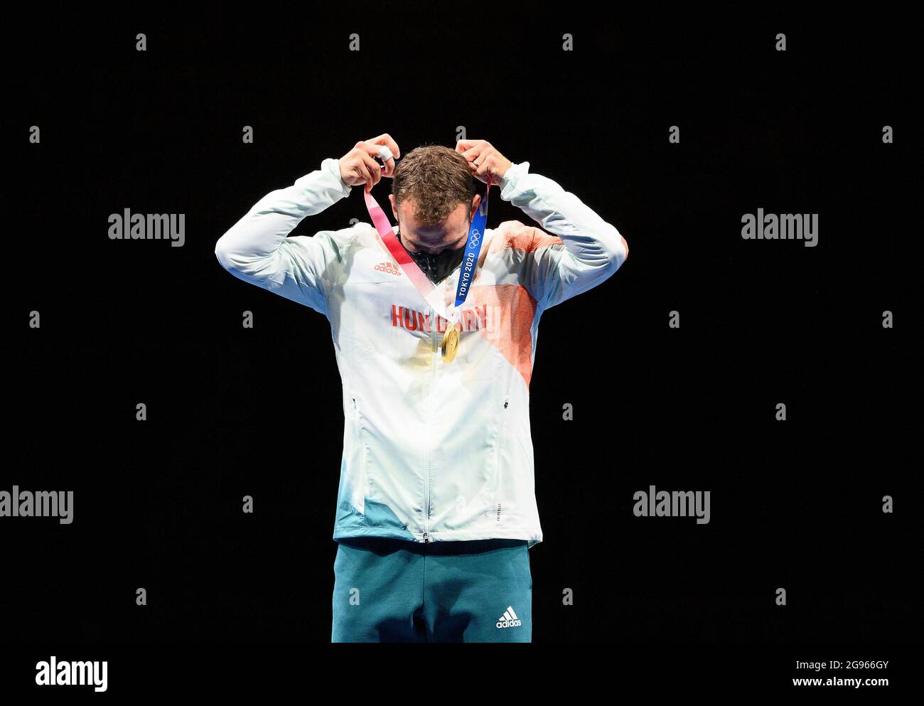 Award ceremony Aron SZILAGYI (HUN), winner, winner, Olympic champion