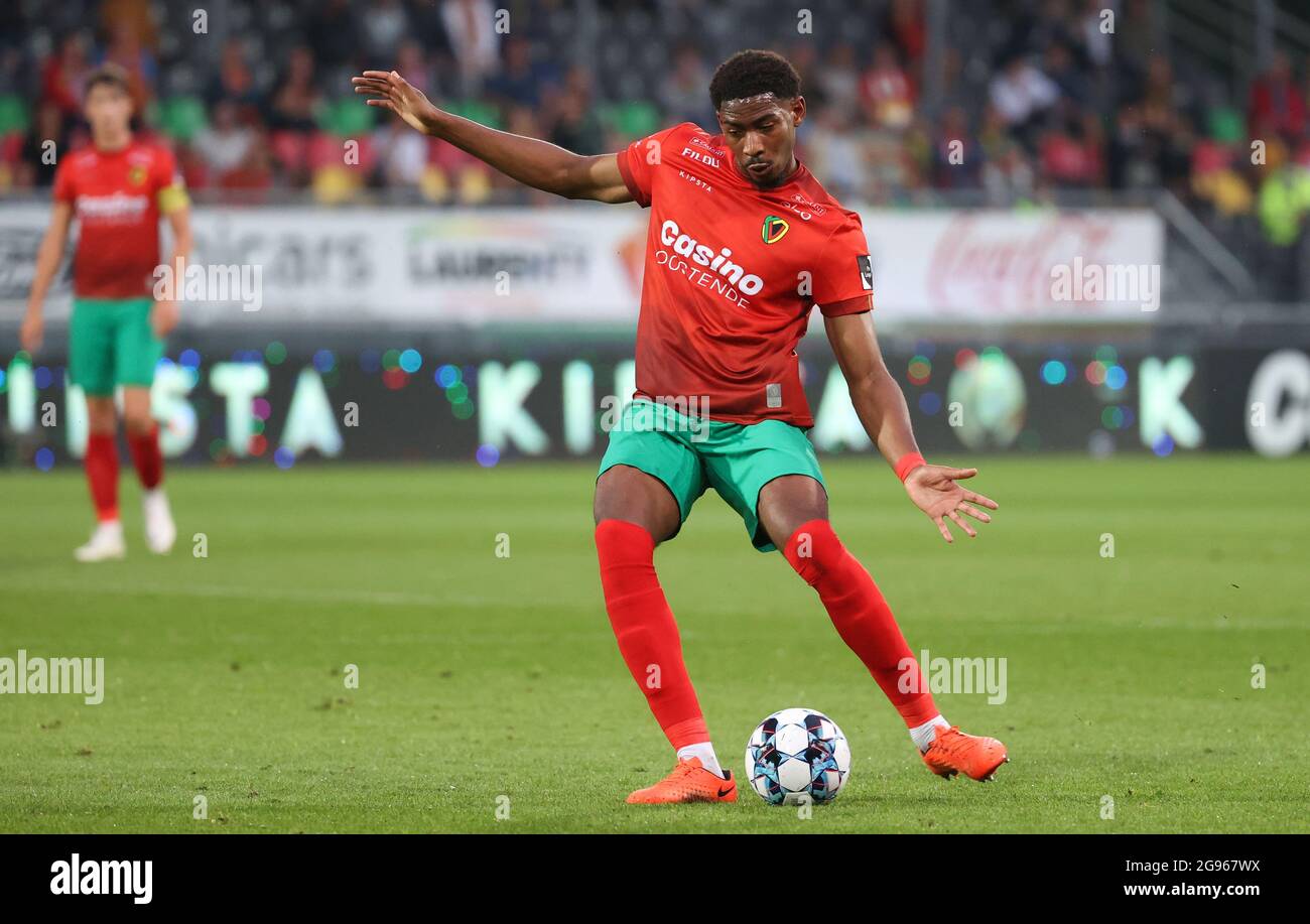 Oostende's Zech Medley pictured in action during a soccer match between KV  Oostende and Sporting Charleroi, Saturday 24 July 2021 in Oostende, on day  Stock Photo - Alamy