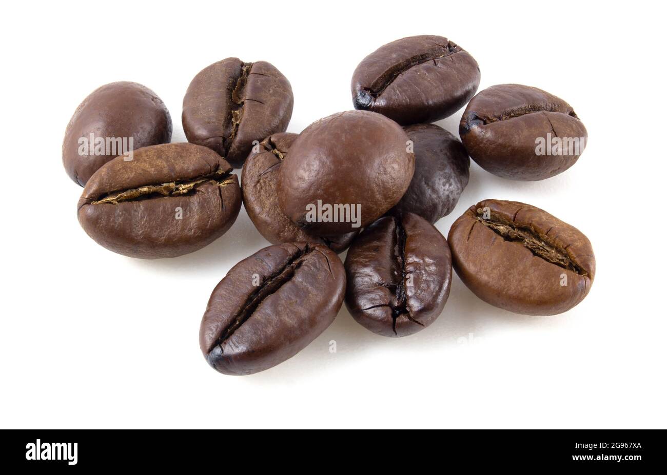 Roasted coffee beans isolated on white background. Full focus Stock Photo