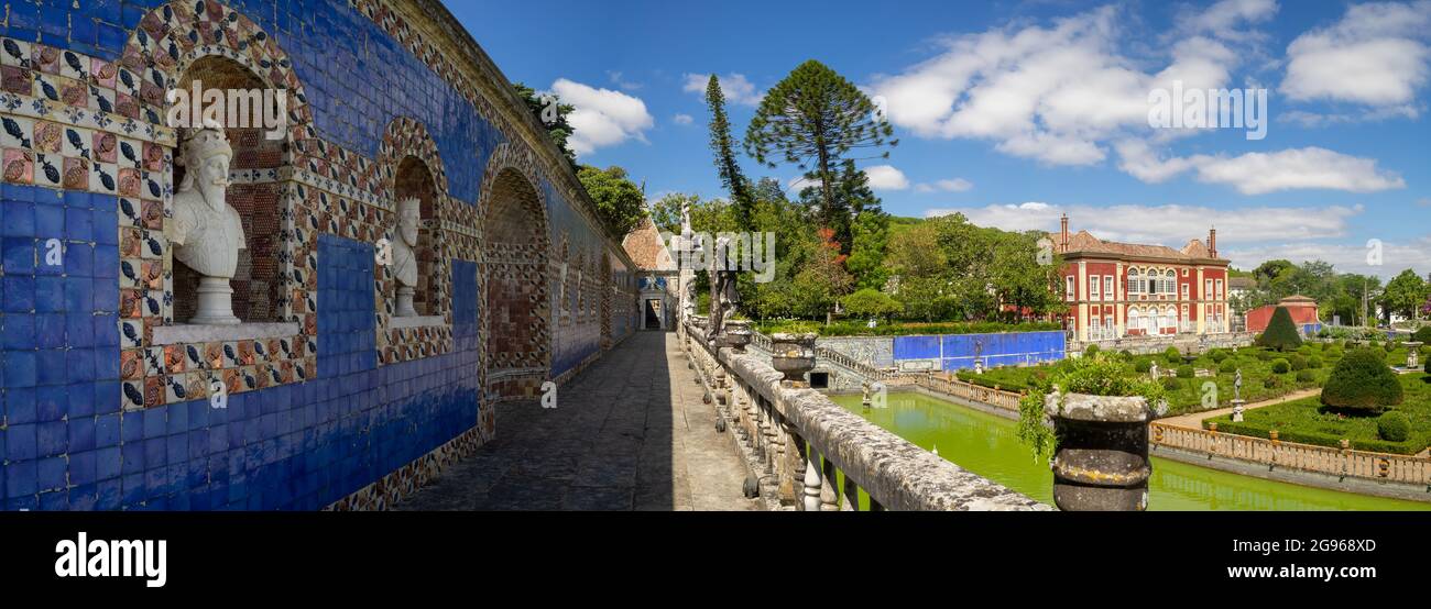 General view of the Kings Gallery and boxwood garden of Fronteira Palace, Lisbon Stock Photo