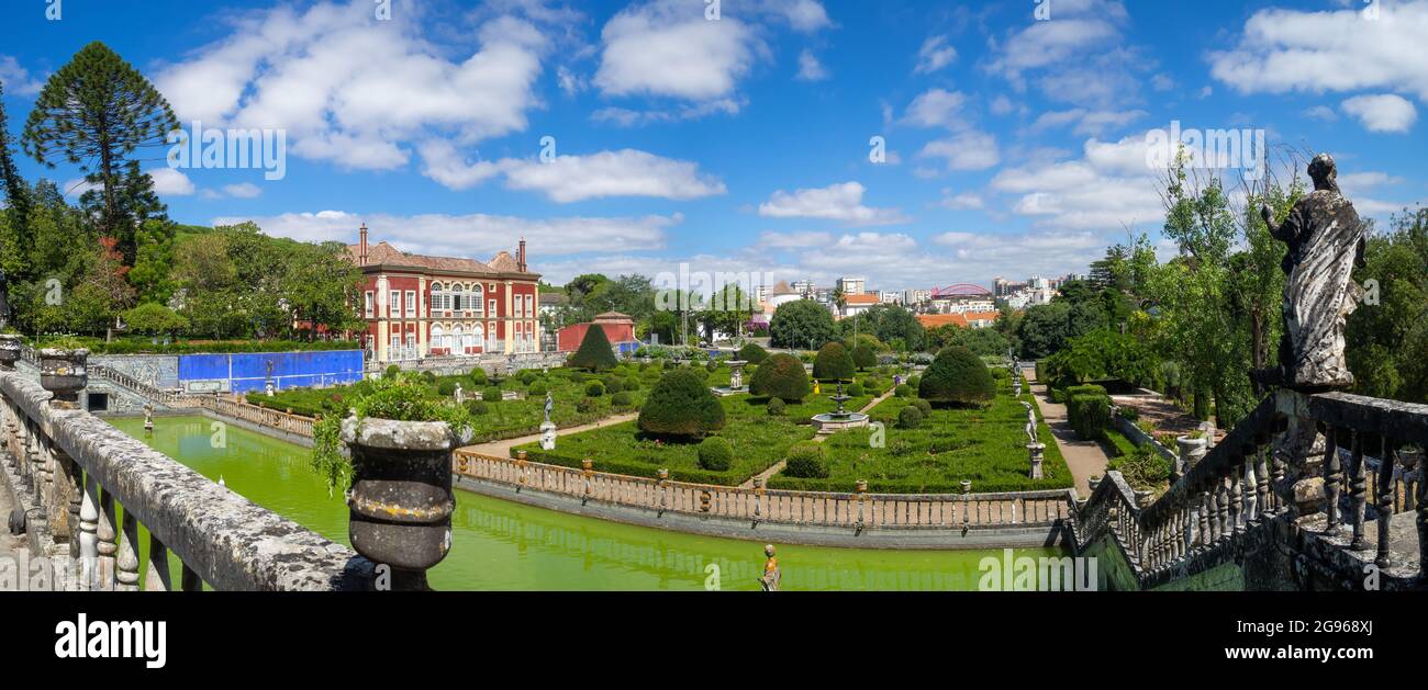 Fronteira Palace and the gardens seen from the Kings Gallery terrace, Lisbon Stock Photo