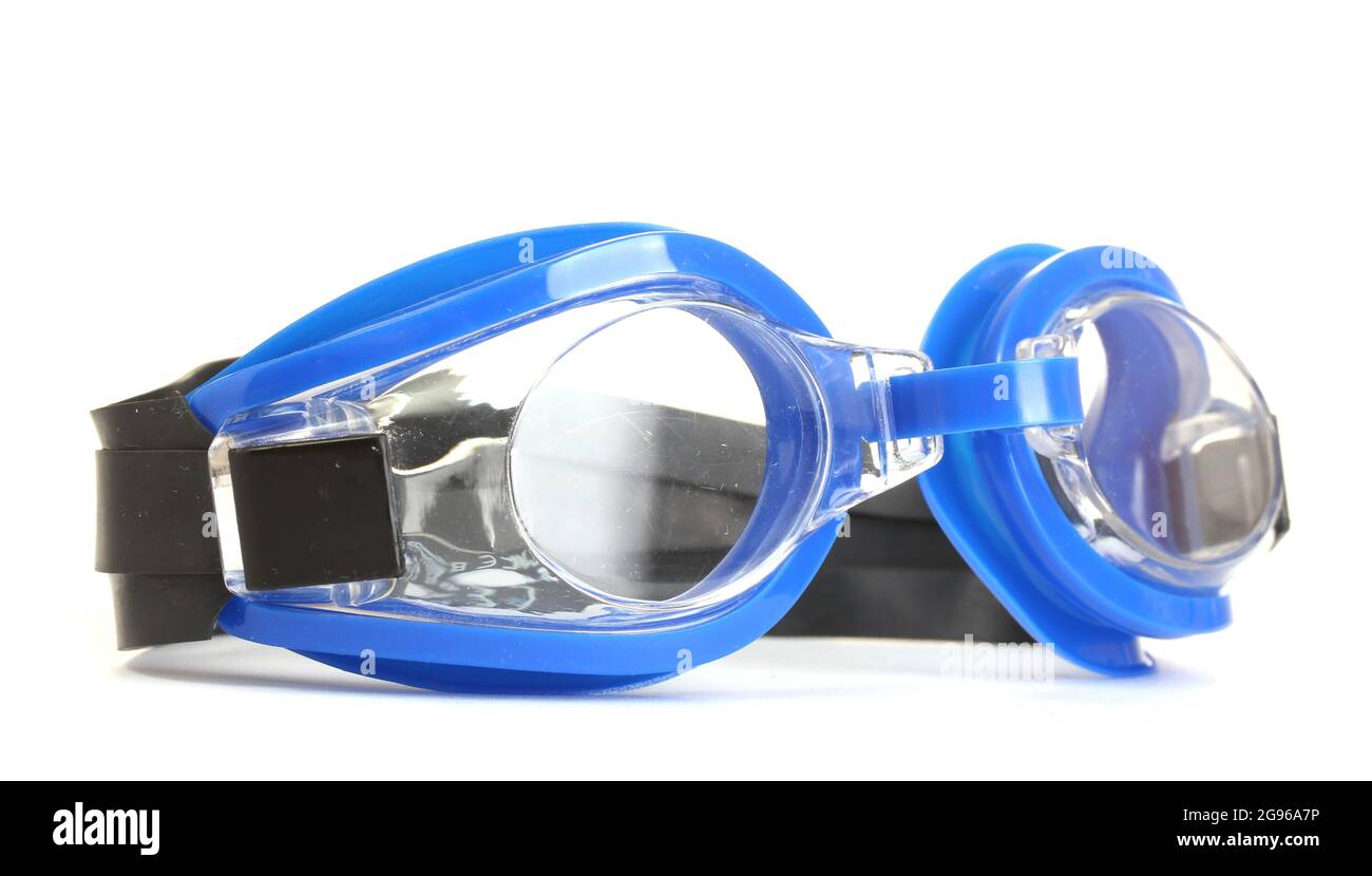 blue swim goggles isolated on white Stock Photo Alamy