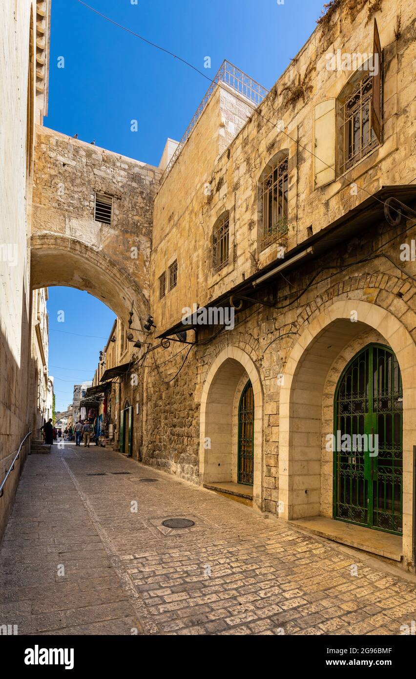 Jerusalem, Israel - October 12, 2017: Ecce Homo Arch, remaining of ancient roman emperor Hadrian Aelia Capitolina quarter at Via Dolorosa street Stock Photo