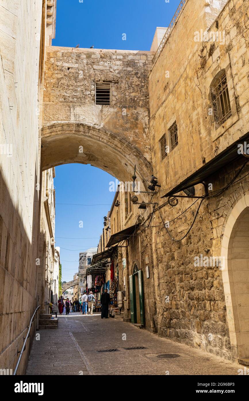 Jerusalem, Israel - October 12, 2017: Ecce Homo Arch, remaining of ancient roman emperor Hadrian Aelia Capitolina quarter at Via Dolorosa street Stock Photo