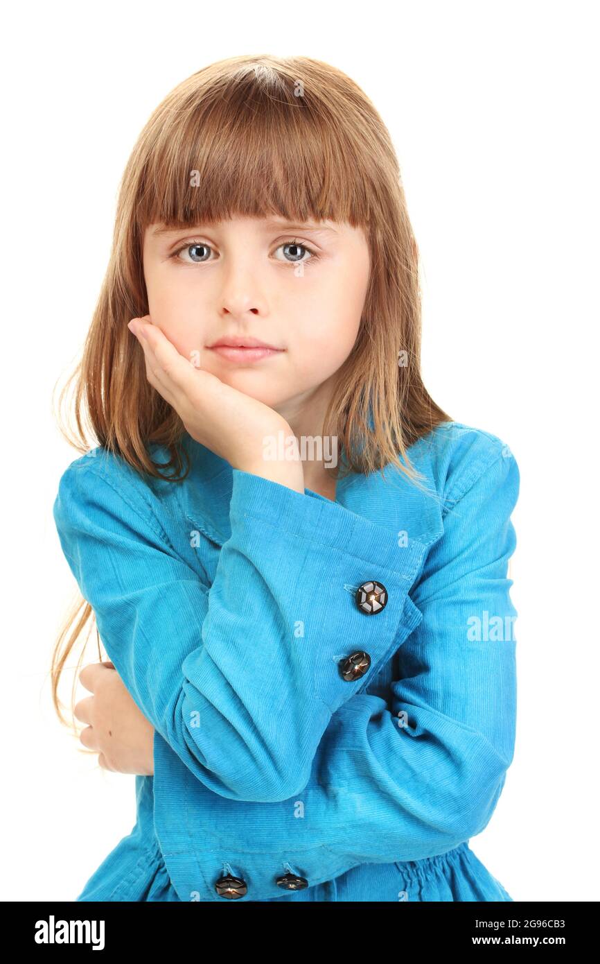 Portrait of sweet little girl isolated on white Stock Photo Alamy