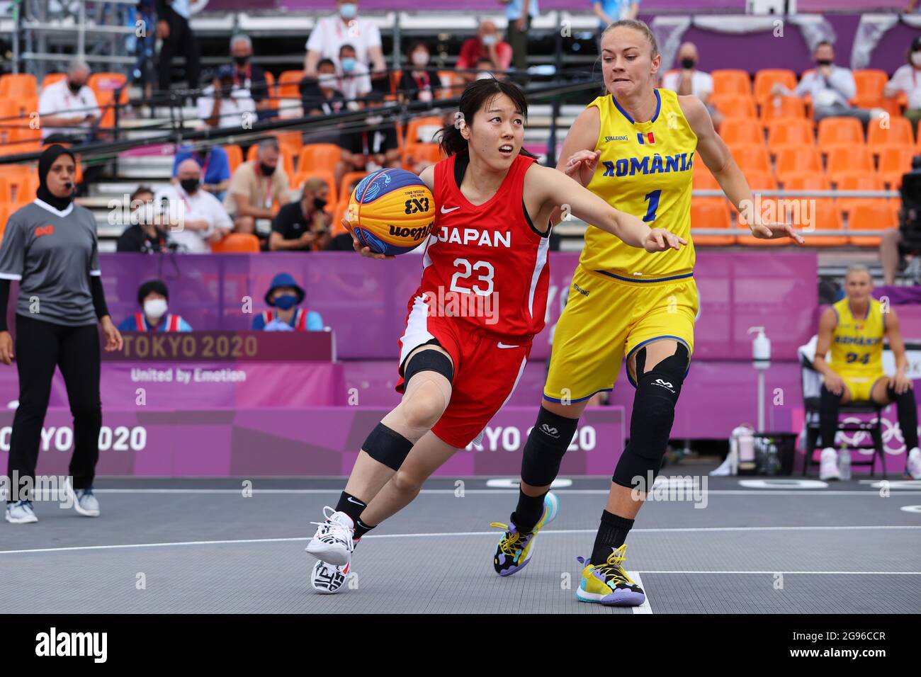 Tokyo Japan 24th July 21 L R Mai Yamamoto Jpn Claudia Cuic Rou 3x3 Basketball Women S Pool Round Match Between Roc Japan During The Tokyo Olympic Games At The Aomi