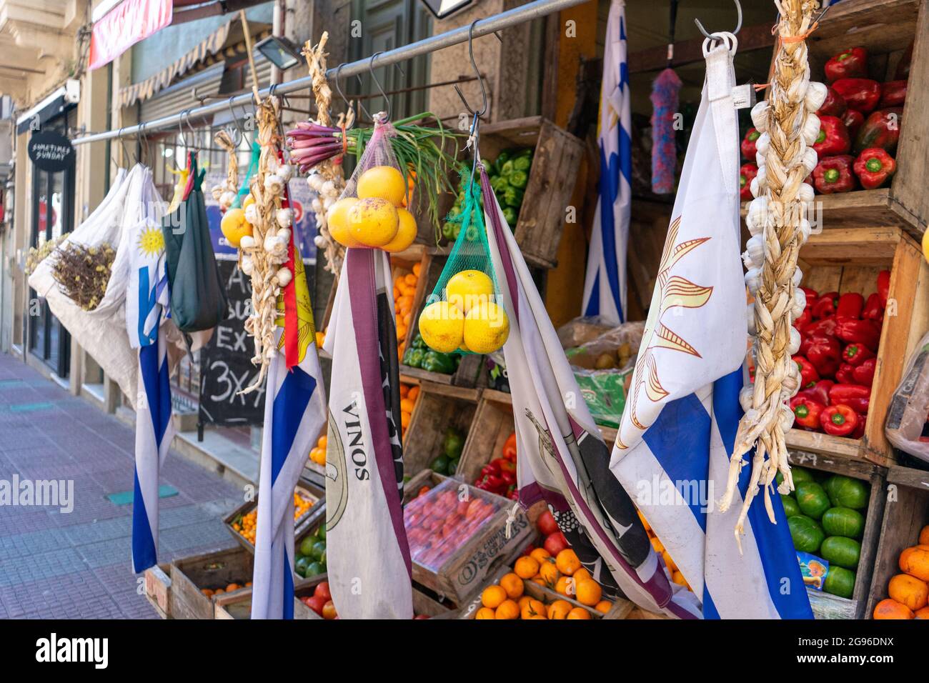 Street Market Selling Fruits, Vegetable and Produce. Montevideo, Uruguay Stock Photo