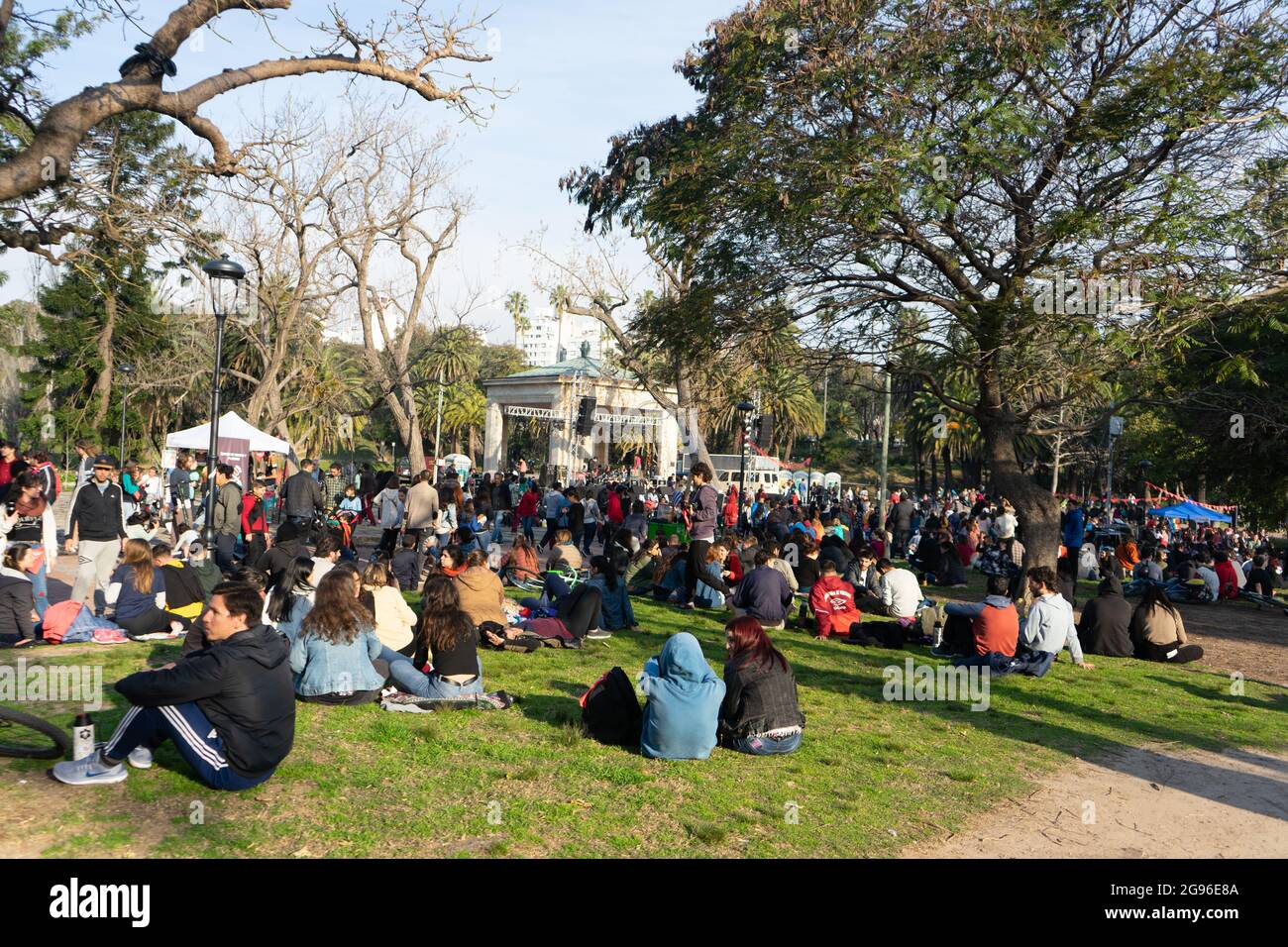 Group of people in Rodo park at event day. Montevideo, Uruguay Stock Photo