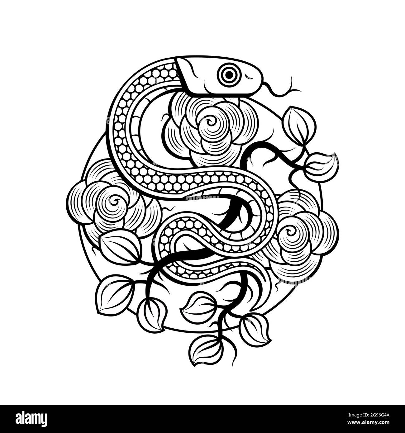 Snakes and flowers. Tattoo art, coloring books. Hand drawn vintage vector  illustration Isolated on white background Stock Vector Image & Art - Alamy