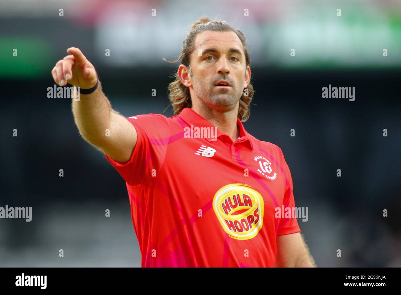 Emerald Headingley Stadium, Leeds, West Yorkshire, 24th July 2021. The Hundred - Northern Superchargers vs Welsh Fire Liam Plunkett of Welsh Fire. Credit: Touchlinepics/Alamy Live News Stock Photo