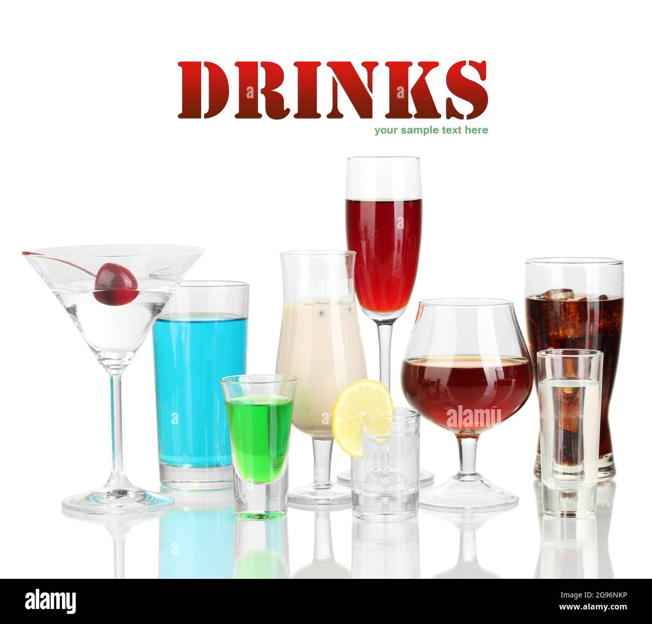 Variety of alcoholic drinks isolated on white Stock Photo Alamy