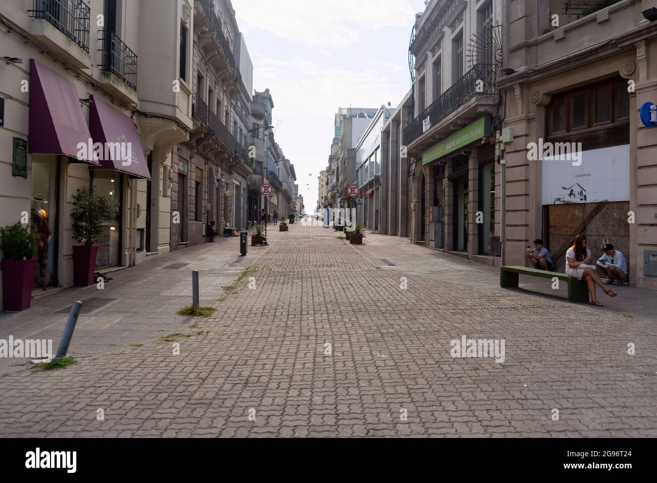 Street view with typical historic buildings and buildings in the Ciudad Vieja neighborhood, Montevideo, Uruguay Stock Photo