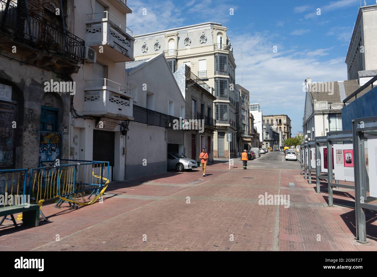 Street view with typical historic buildings and buildings in the Ciudad Vieja neighborhood, Montevideo, Uruguay Stock Photo