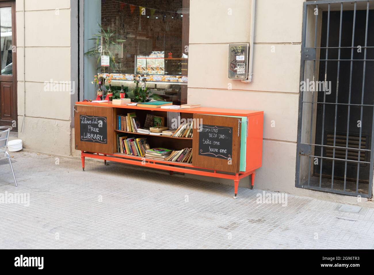 Furniture for free book exchanges. Ciudad Vieja, Montevideo, Uruguay Stock Photo
