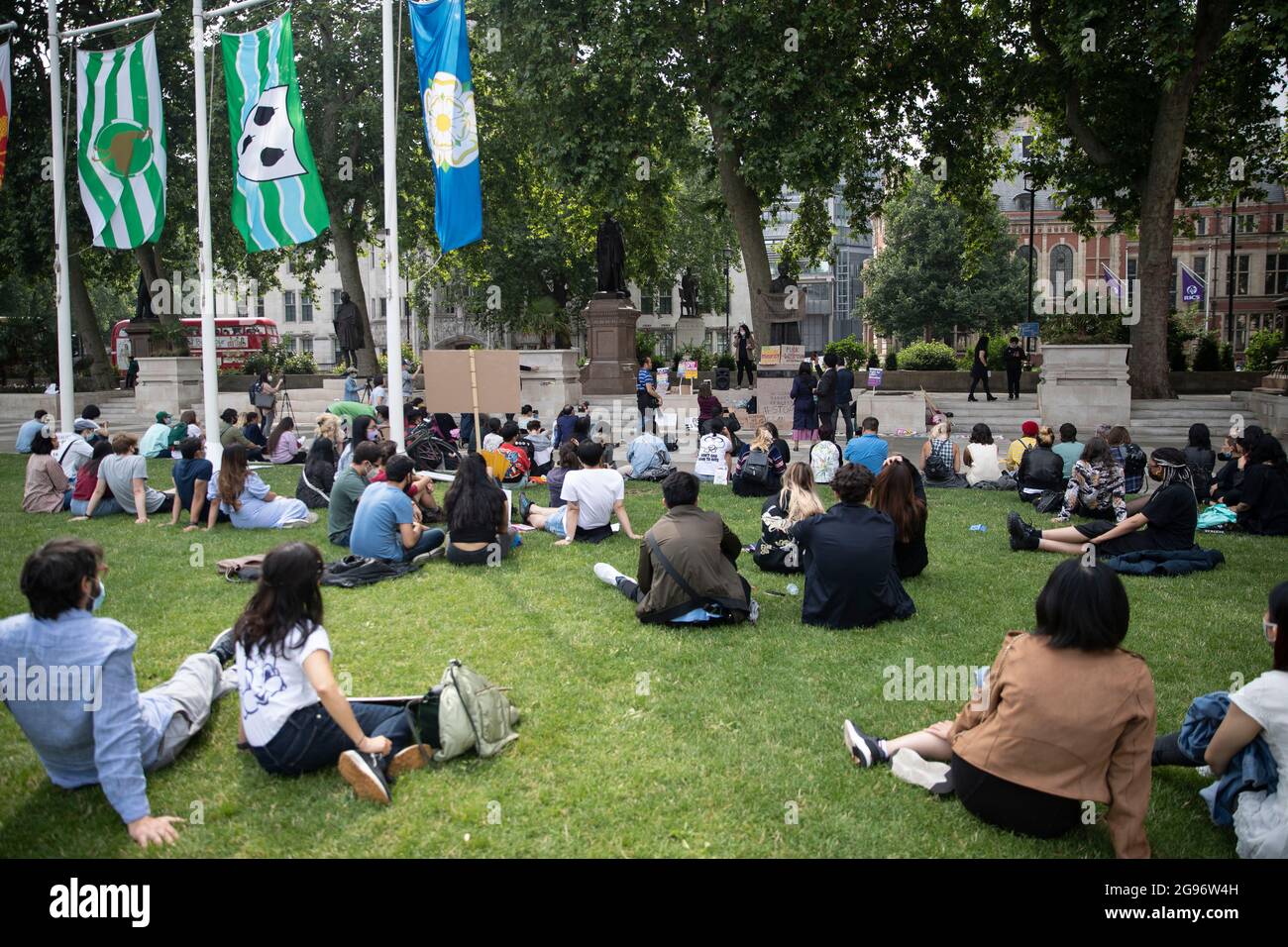 London, UK. 24th July, 2021. A general view of the Parliament Square during the Stop Asian Hate rally in London.Demonstrators held a protest against the increasing anti-Asian hate and racism in the wake of the coronavirus pandemic. Credit: SOPA Images Limited/Alamy Live News Stock Photo