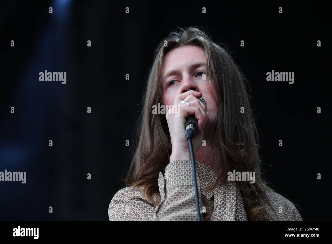 Tom Ogden of Blossoms performs on the main stage during Day Two of Tramlines Festival Stock Photo