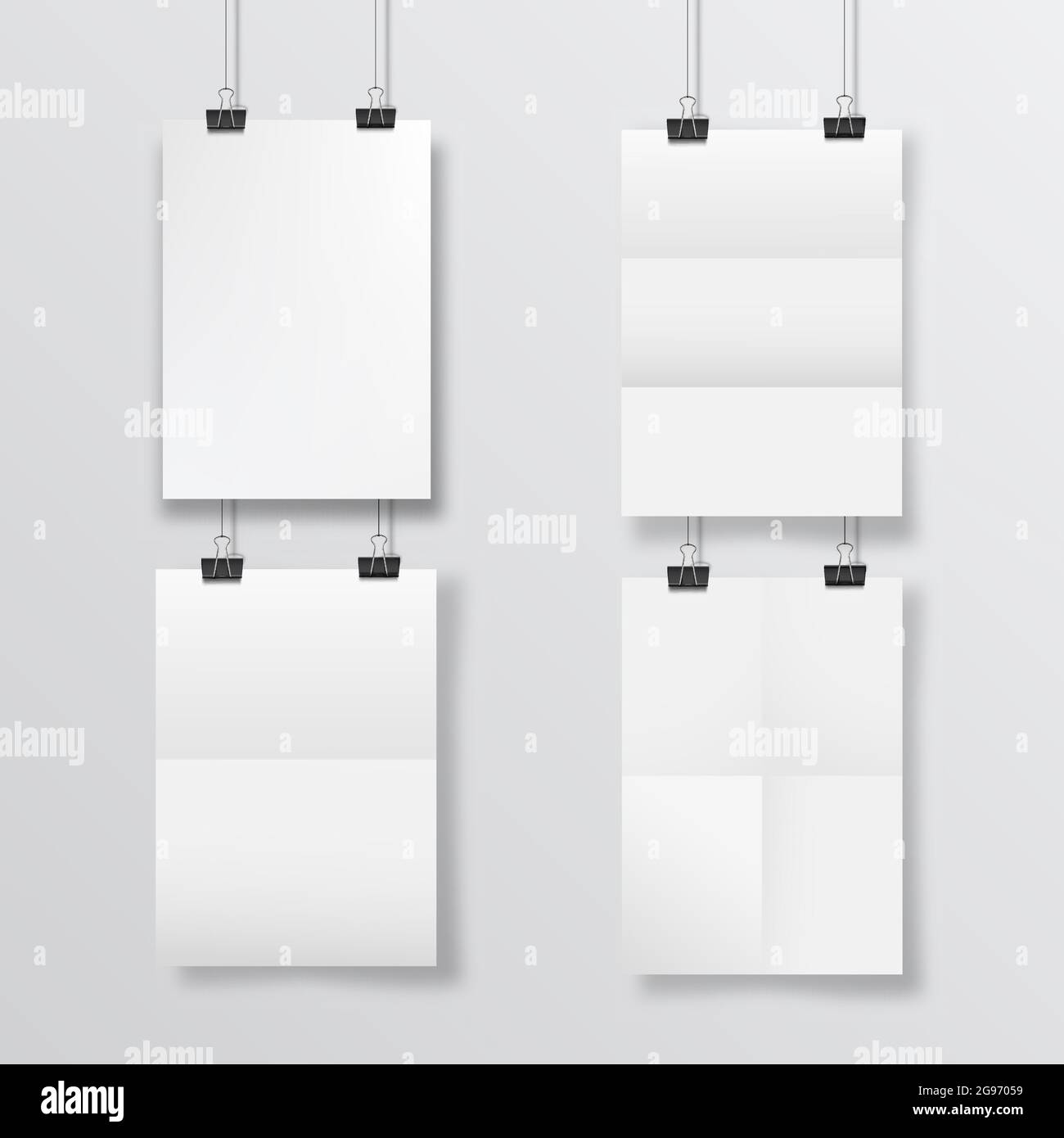 Abstract poster design with hanging folded papers. Hanging A4 paper