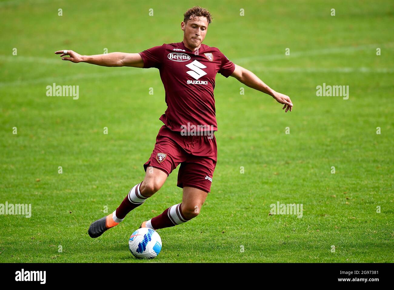 Santa Cristina Gherdeina, Italy. 24 July 2021. Lyanco Vojnovic of Torino FC  in action during the pre-season friendly football match between Torino FC  and SSV Brixen. Torino FC won 5-1 over SSV