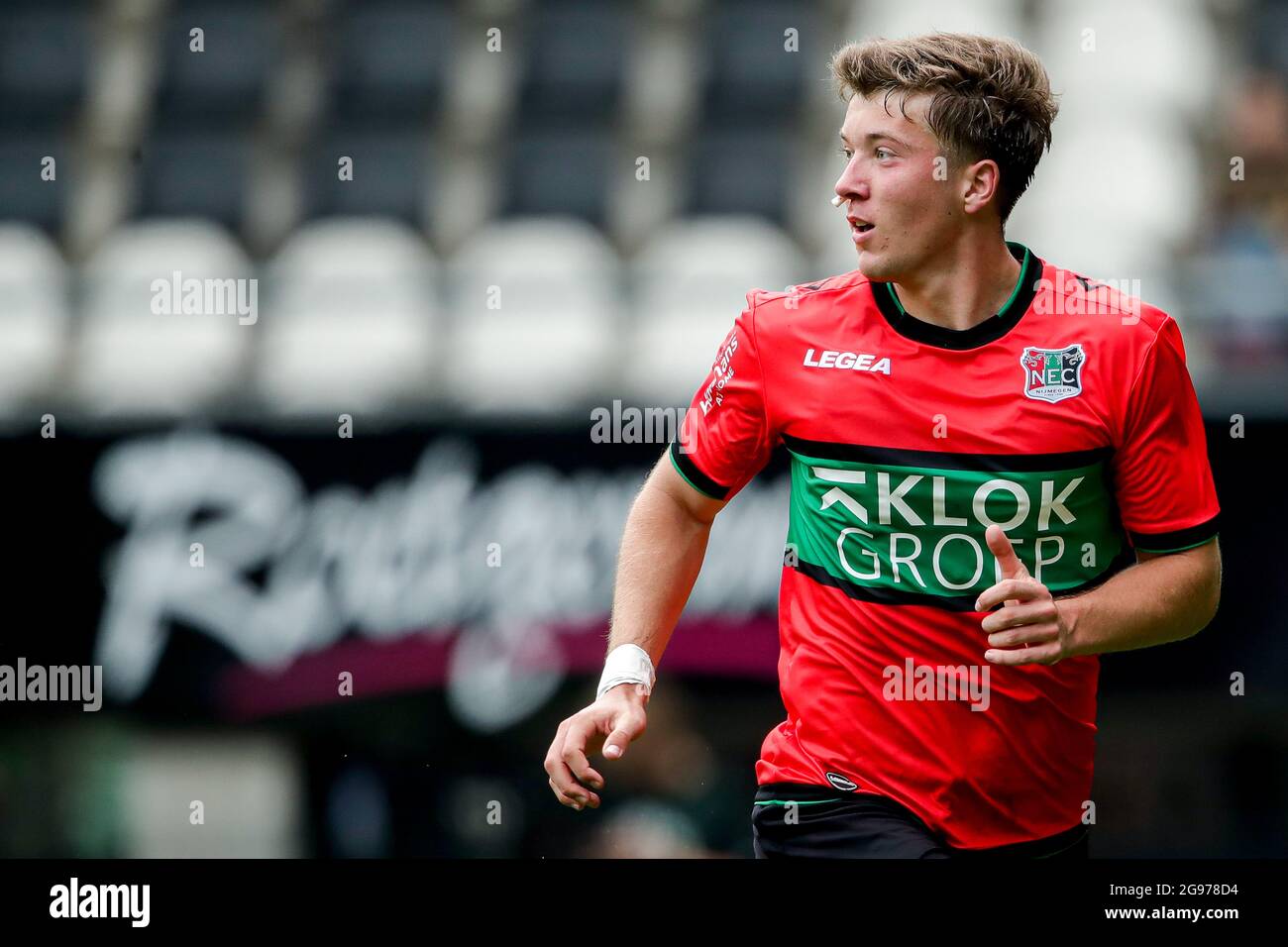 ALMELO, NETHERLANDS - JULY 24: Ole Romeny of NEC with nose plug during the Preseason Friendly Match match between Heracles Almelo and NEC at Erve Asito on July 24, 2021 in Almelo, Netherlands (Photo by Broer van den Boom/Orange Pictures) Stock Photo
