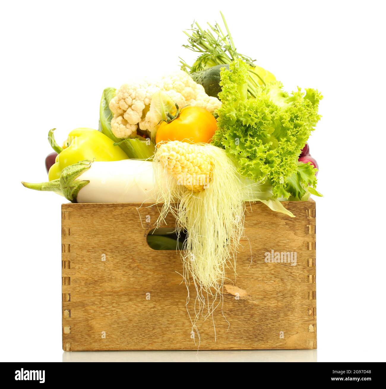 Fresh vegetables in wooden box isolated on white Stock Photo - Alamy