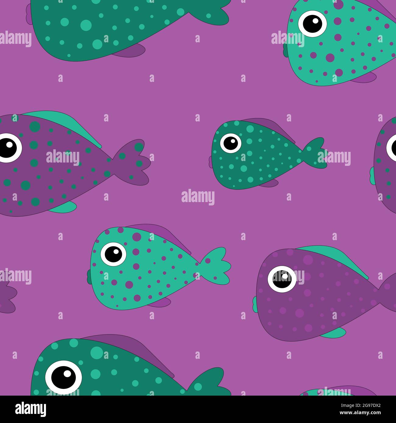 Fish pattern on a purple background. Cute fishes Stock Vector