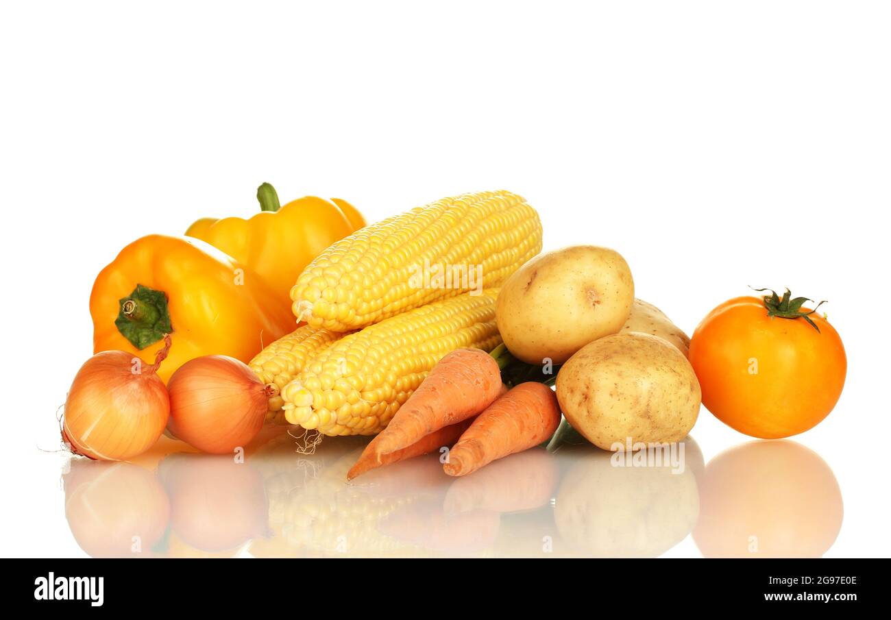 Yellow vegetables isolated on white Stock Photo Alamy
