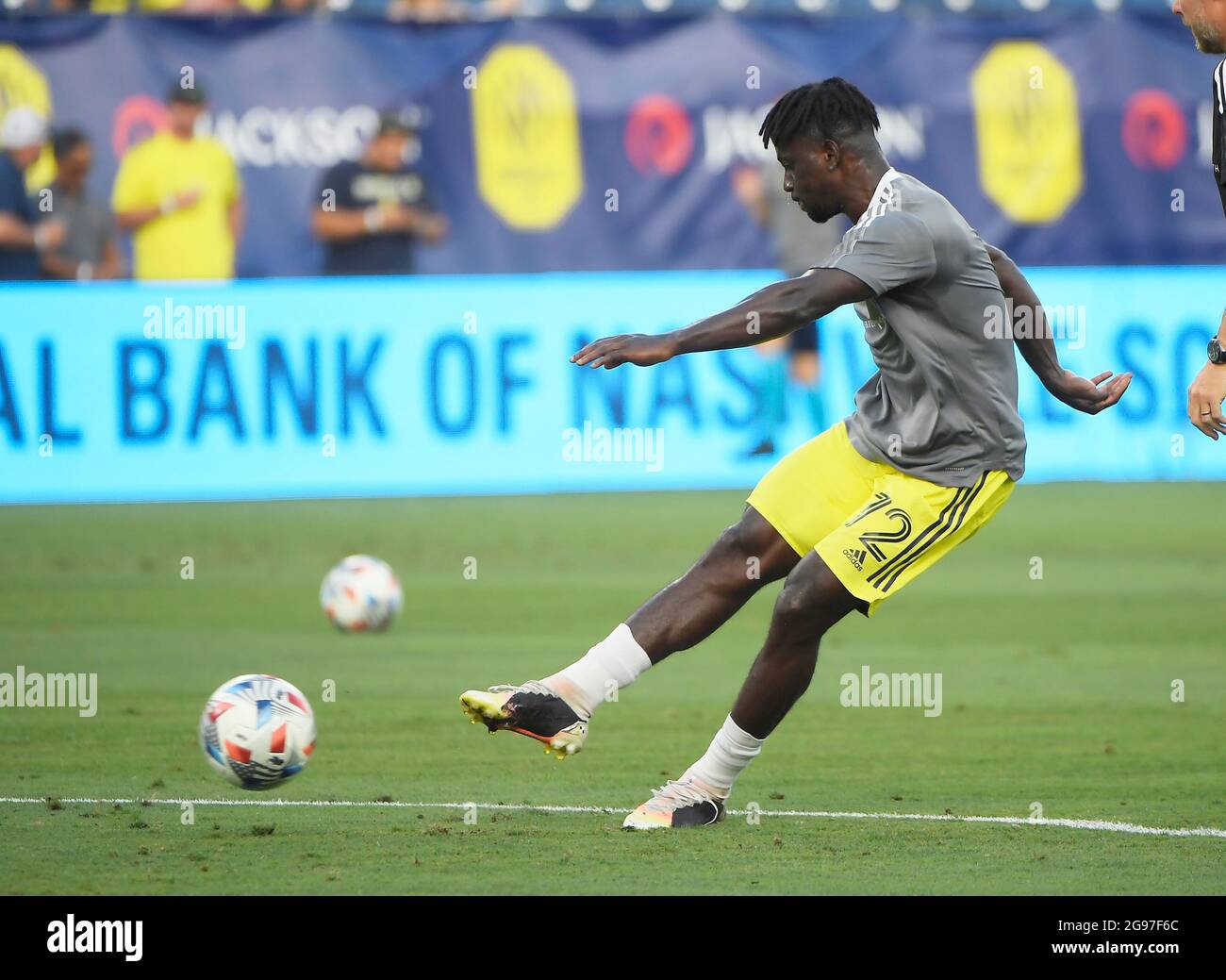 July 24, 2021: Nashville SC forward Are Loba (72) warms up during the first half of an MLS game between FC Cincinnati and Nashville SC at Nissan Stadium in Nashville TN Steve Roberts/CSM Stock Photo