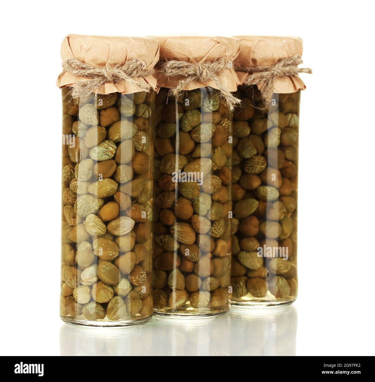 Glass jar with tinned capers isolated on white Stock Photo Alamy