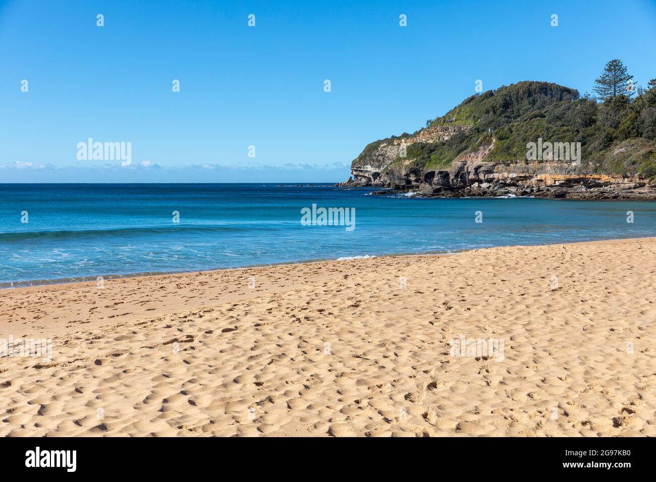 Warriewood Beach Sydney, blue sky winters day in Warriewood,NSW,Australia one of Sydney northern beaches Stock Photo