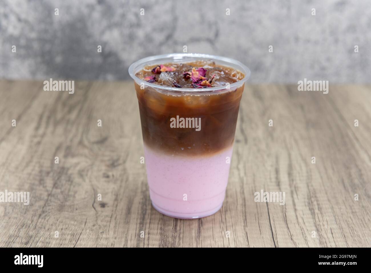 Half and half latte cold beverage mixes iced boba drink for a