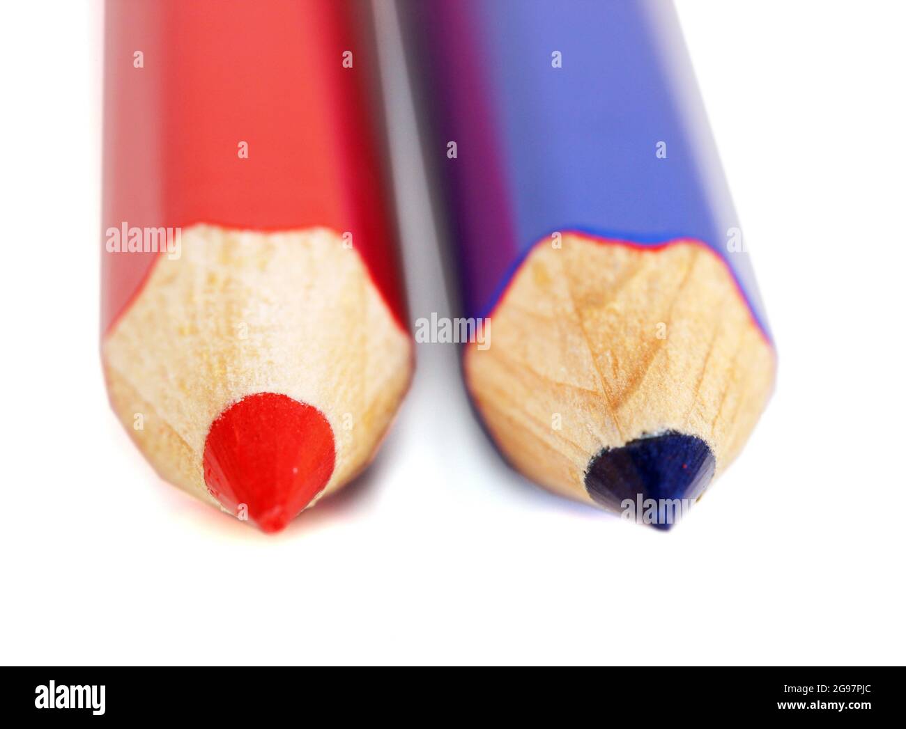 Red and blue pencils closeup isolated on white Stock Photo Alamy