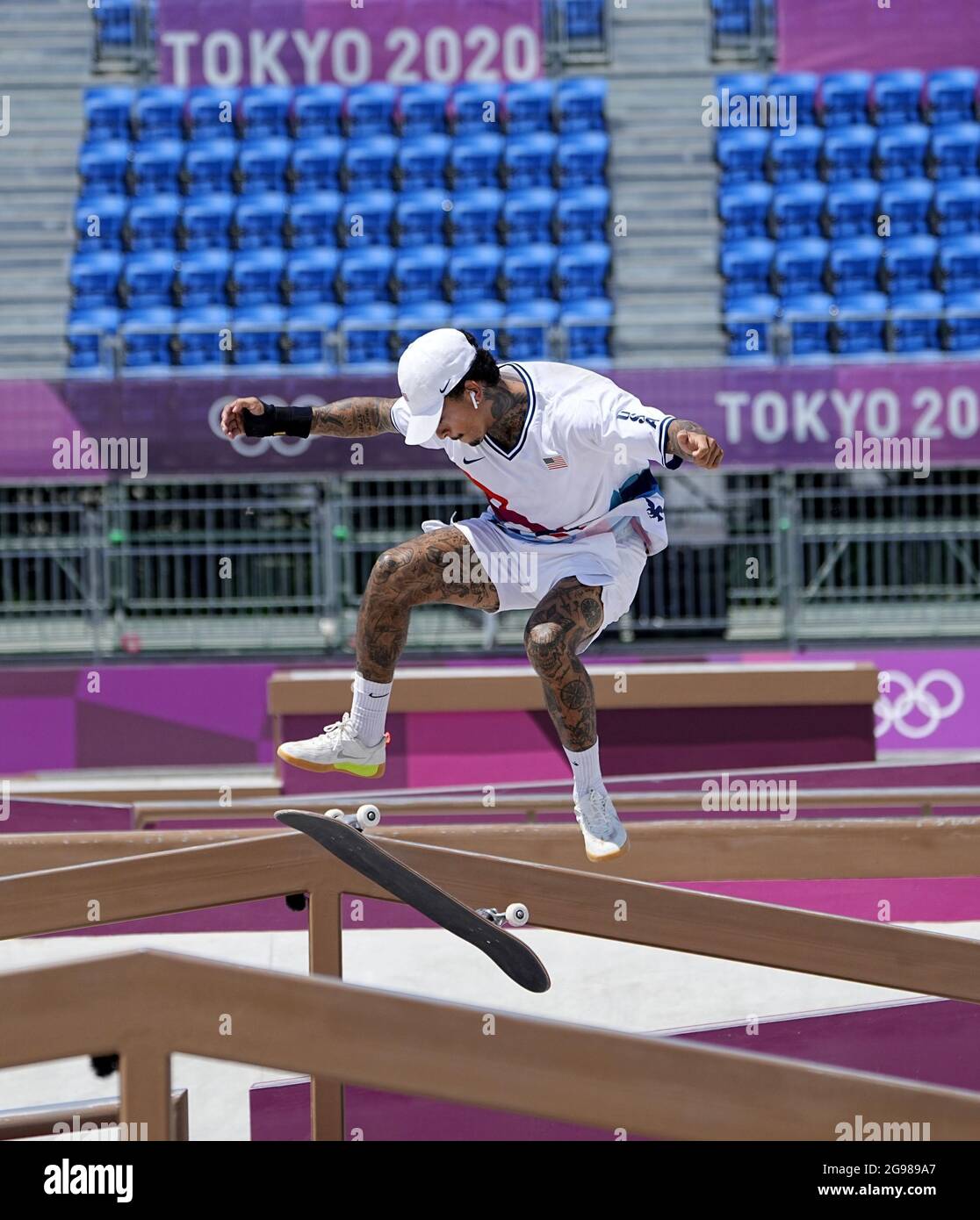 Nyjah Huston of the United States competes in the preliminary round of
