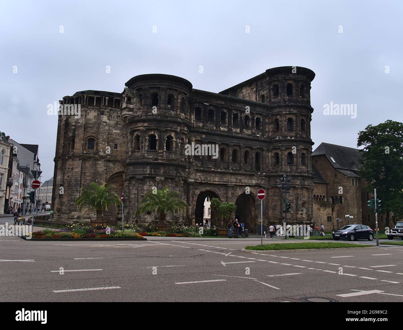 View of historic Roman city gate 