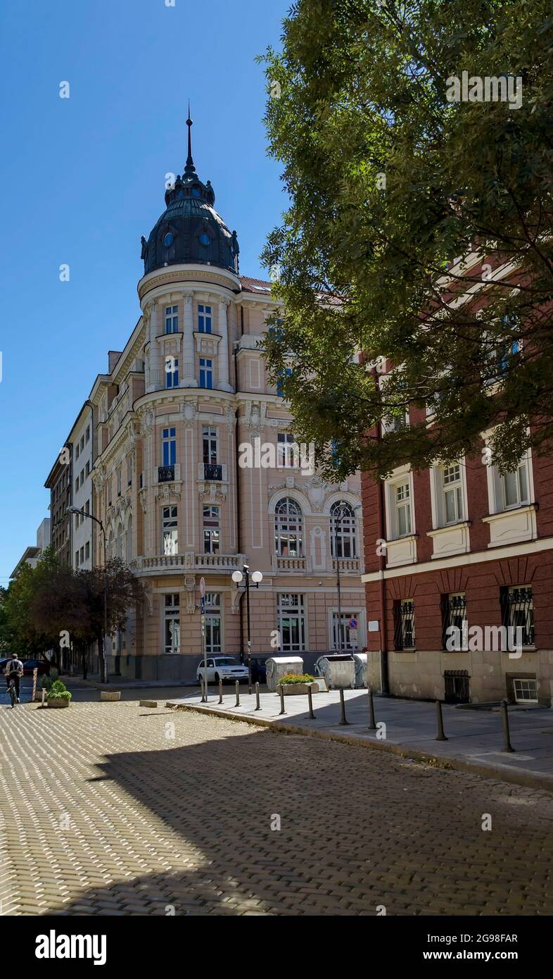 Fragments of old beautiful buildings in the center of the Bulgarian ...