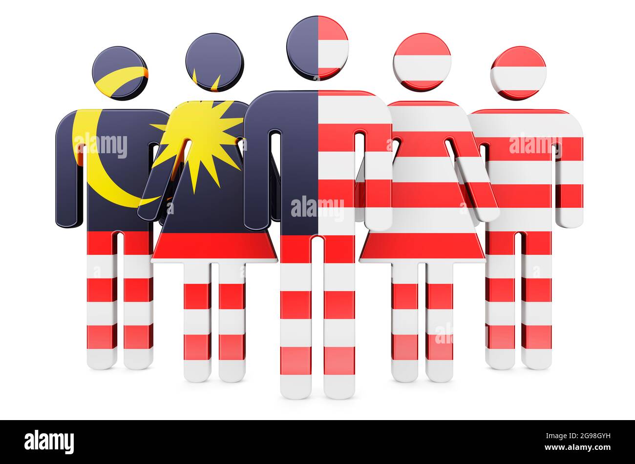 Stick figures with Malaysian flag. Social community and citizens 