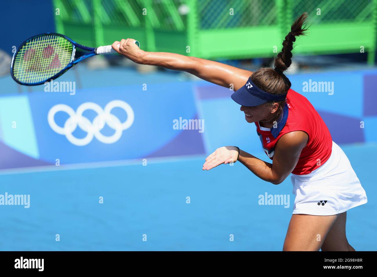 Tokyo 2020 Olympics - Tennis - Women's Singles - Round 1 - Ariake Tennis  Park - Tokyo, Japan - July 25, 2021. Ivana Jorovic of Serbia in action  during her first round