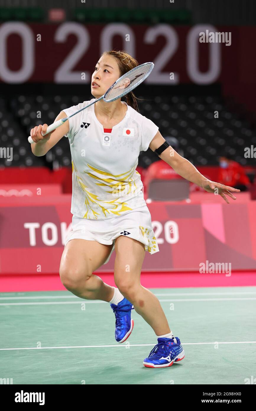 Tokyo, Japan. 25th July, 2021. Nozomi Okuhara (JPN) Badminton : Women's  Singles Group Play during the Tokyo 2020 Olympic Games at the Musashino  Forest Sport Plaza in Tokyo, Japan . Credit: Yohei