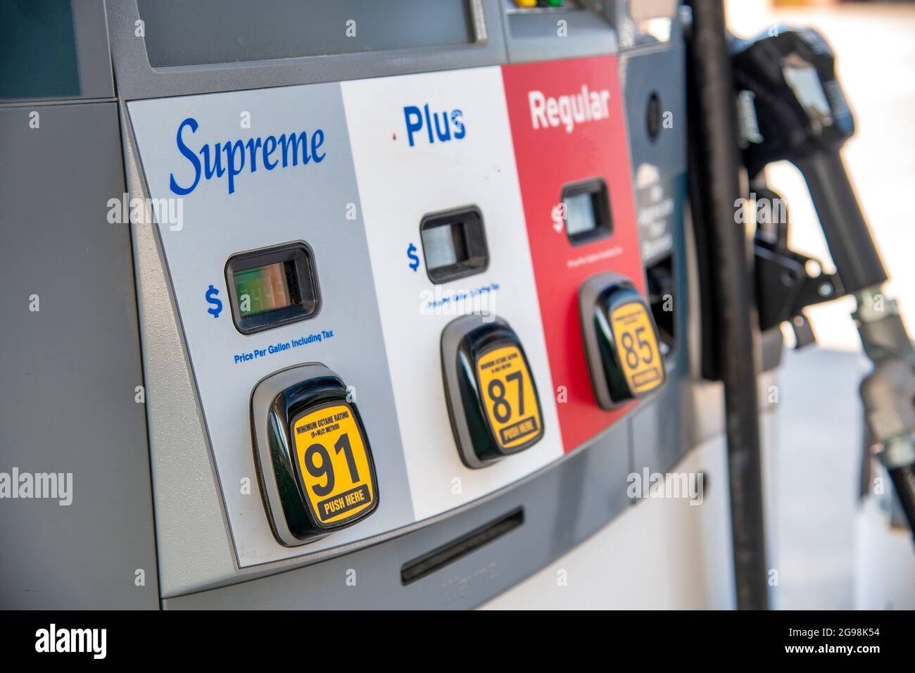Supreme, Plus, Regular gasoline at gas station pump Stock Photo Alamy