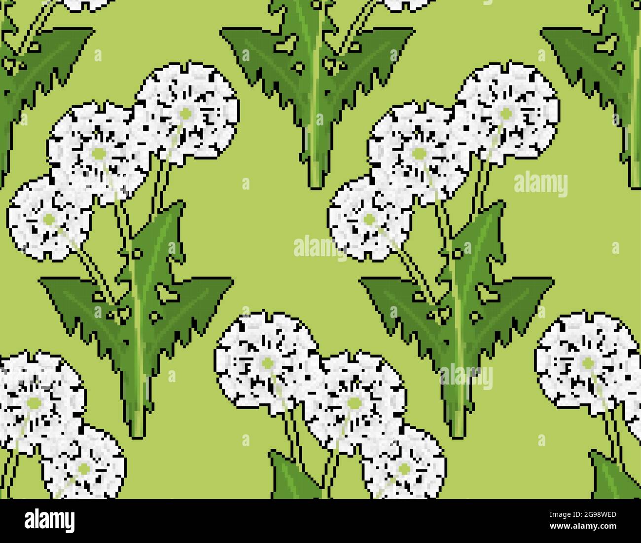 Dandelion pixel art pattern seamless. 8 bit blowball flower background Stock Vector