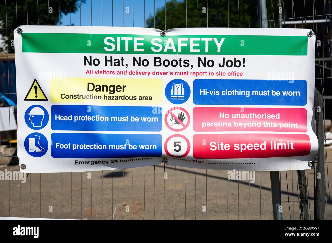 Construction site health and safety message rules sign board signage on