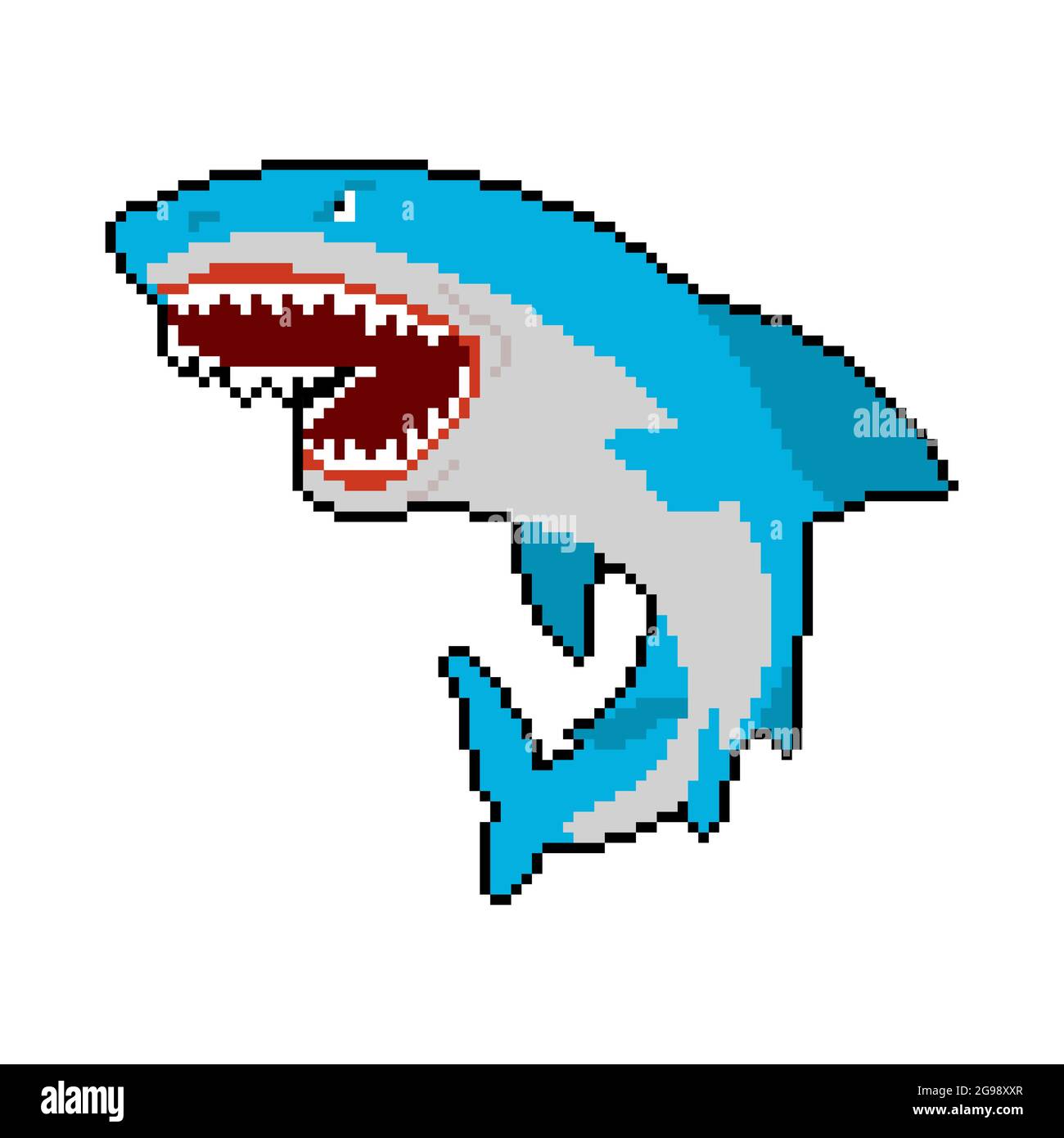 Shark Pixel Art Sea Predator 8bit Large Predatory Marine Fish Vector