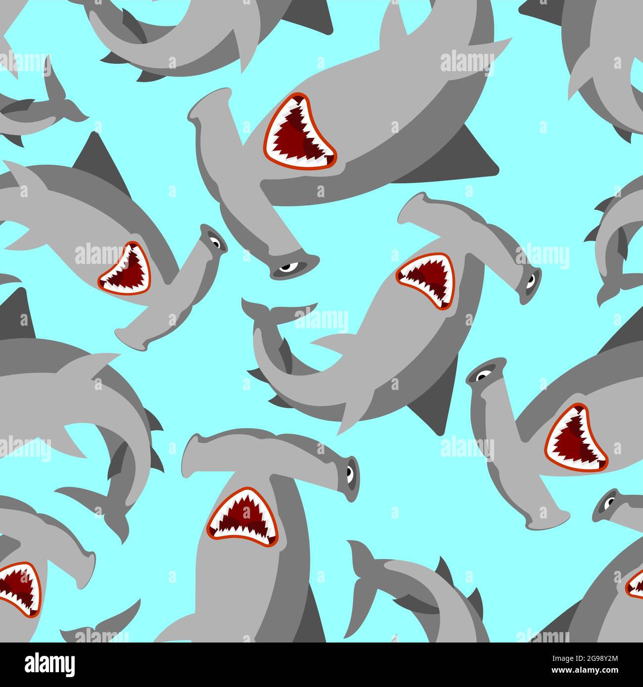 Fish hammer pattern seamless. Hammerhead shark background. marine predator texture Stock Vector