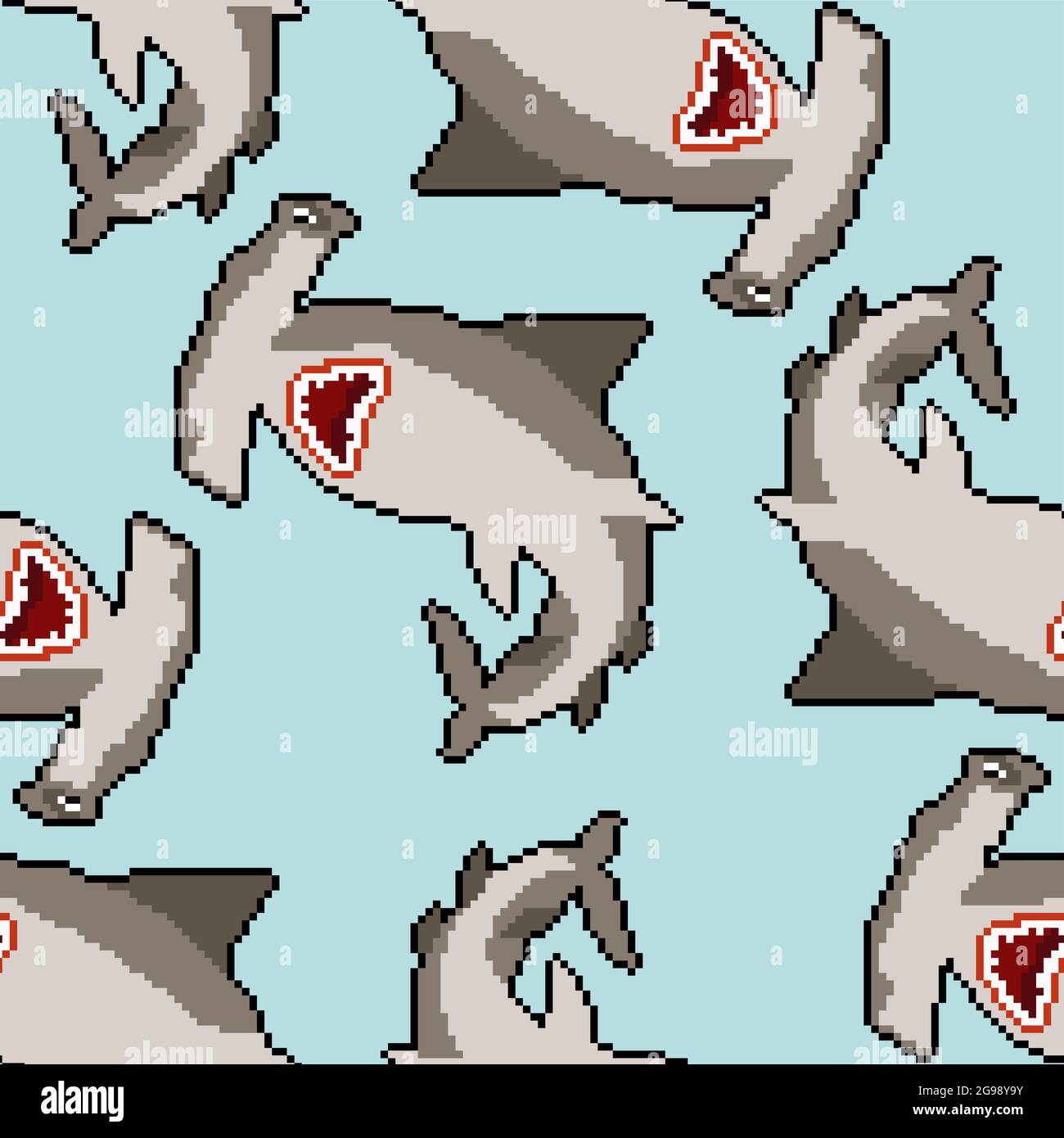 Hammerhead shark pixel art pattern seamless. 8 bit Fish hammer ...